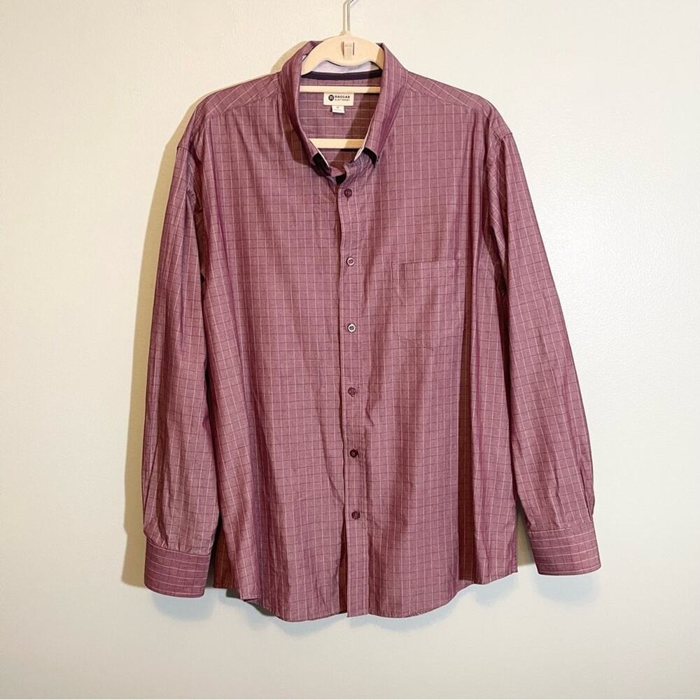 Haggar Men's Red Checkered Button-Down‎ Collar Long Sleeve Cuffed Dress Shirt XL